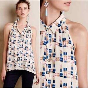 Anthropologie Maeve lipstick print top Novelty Fun Sleeveless Blouse Size 8 NEW